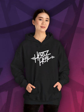 BLACK SOLID STRONG STRING HOODIE HERTZ HEAL