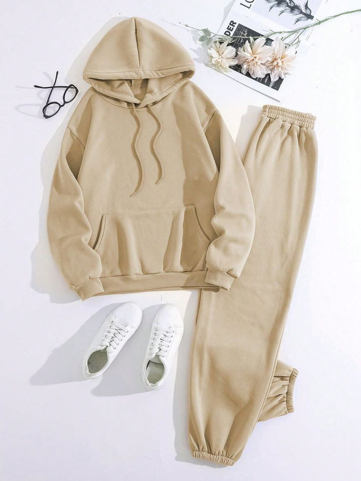 CREAME PLAIN HOODIE SUIT SET