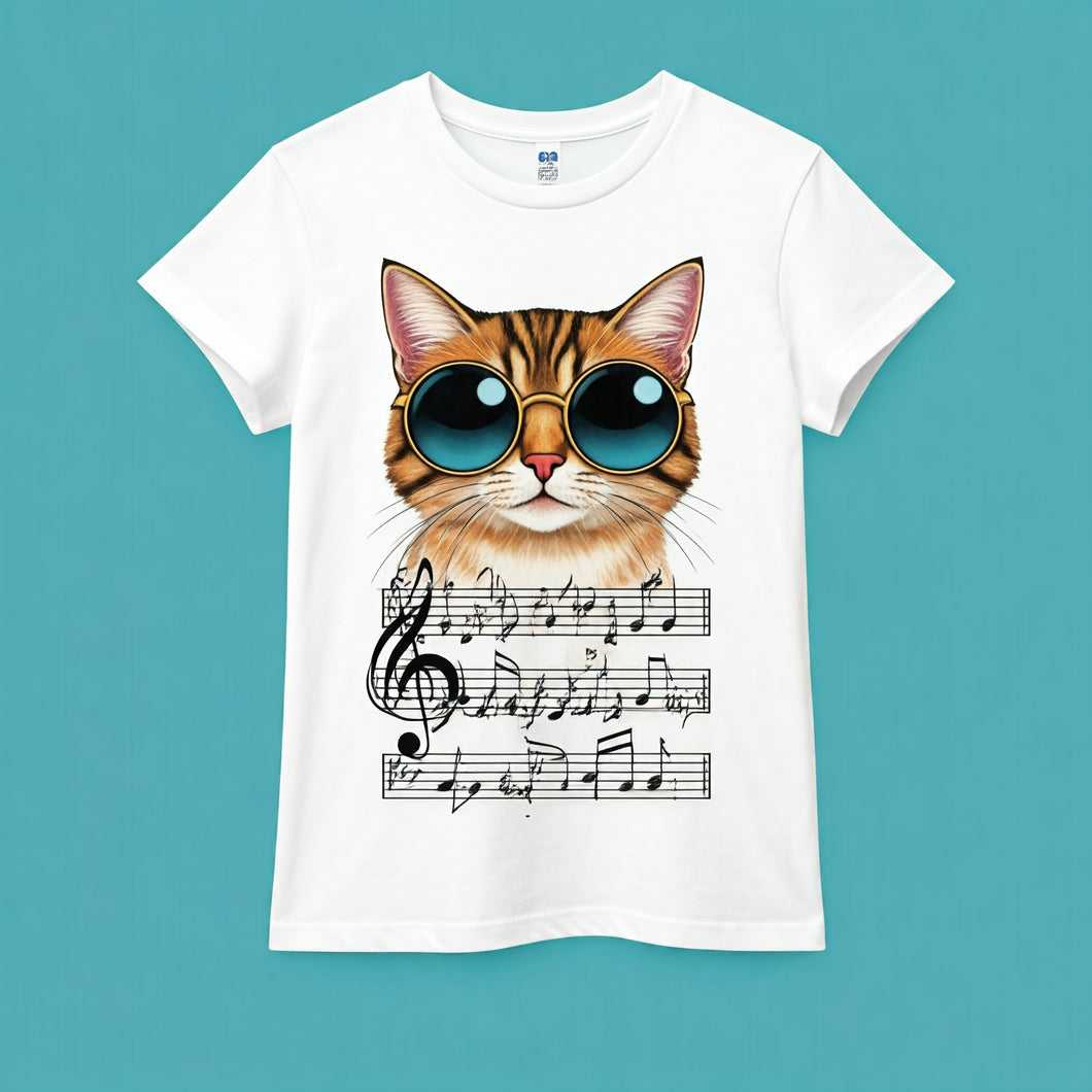 MUSIC CAT WHITE TSHIRT