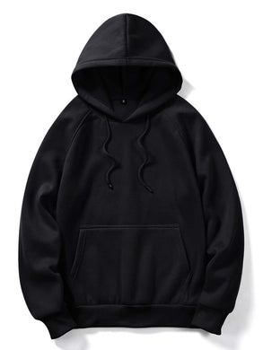 BLACK SOLID DRAWSTRING KANGROO POCKET HOODIE