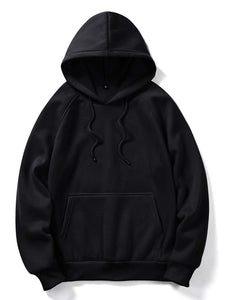 BLACK SOLID DRAWSTRING KANGROO POCKET HOODIE