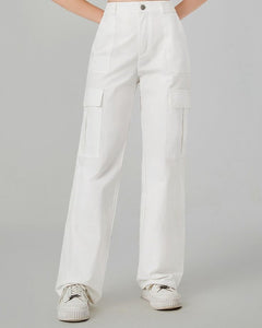 Arctic White Cargo Denim Pants - Modern Style with Practical Utility