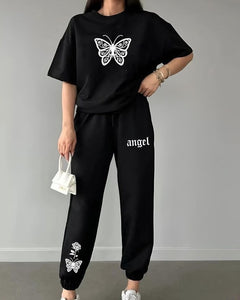 BLACK TSHIRT WITH TROUSER BUTTERFLY ANGEL