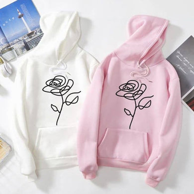 PINK AND WHITE HOODIE FRONT FLOWER-PAIR UNISEX