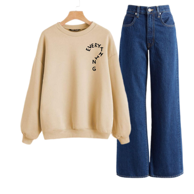 Dark Blue Wide Leg Jeans with oversize Skin everything Sweatshirt