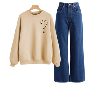 Dark Blue Wide Leg Jeans with oversize Skin everything Sweatshirt