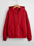 Aesthetic Red Solid Zipper Hoodie for Women – Stylish & Comfortable Everyday Wear