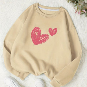 Sweet Hearts Print Pullover Sweatshirt, Casual Long Sleeve Crew Neck Sweatshirt, Women's Clothing