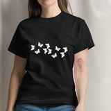 BLACK ROUND NECK TSHIRT BUTTERFLIES