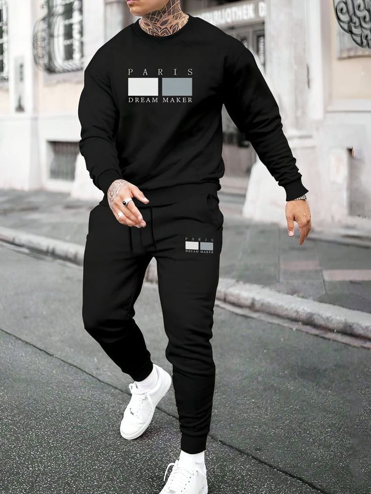 BLACK SWEATSHIRT AND TROUSER WHITE AND GREY LOOK