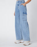 Blue high waist flap pocket Cargo Denim Pants - Effortless Style and Comfort