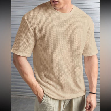 Mens Waffle Knit Solid Short Sleeve T-Shirt