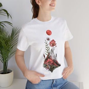 WHITE T SHIRT MOUNTAIN FLORAL-WOMEN