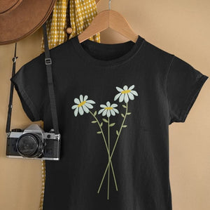 BLACK TSHIRT WITH THREE WHITE FLOWER-WOMEN