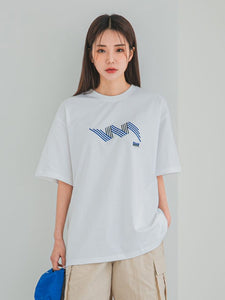 WHITE T SHIRT WITH BLUE WAVE FRONT-WOMEN