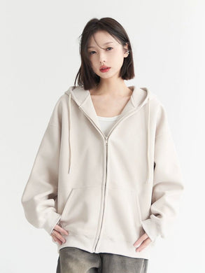 HALF WHITE ZIPPER PLAIN HOODIE